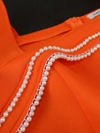 Bodycon Orange Dress Square Collar Flying Sleeve Beading