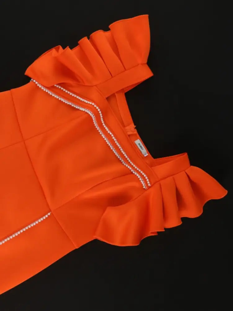 Bodycon Orange Dress Square Collar Flying Sleeve Beading