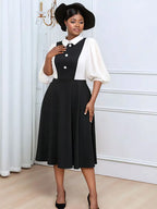 Business Work Dresses Vintage Swing Turn-Down Collar Dress