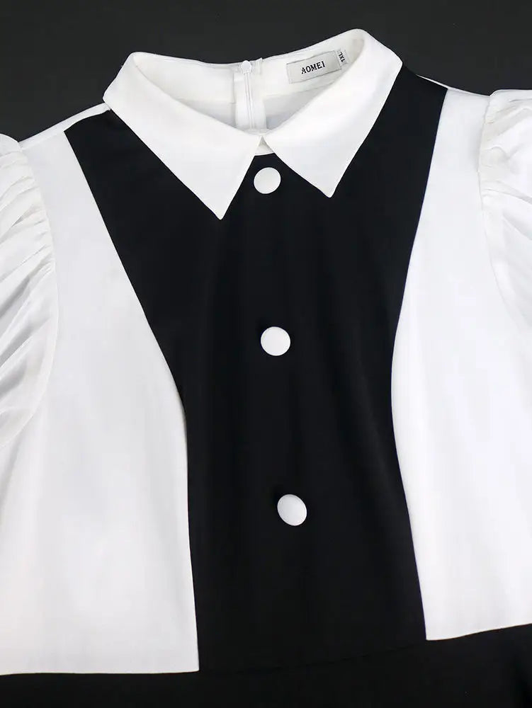 Business Work Dresses Vintage Swing Turn-Down Collar Dress