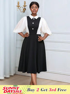 Business Work Dresses Vintage Swing Turn-Down Collar Dress