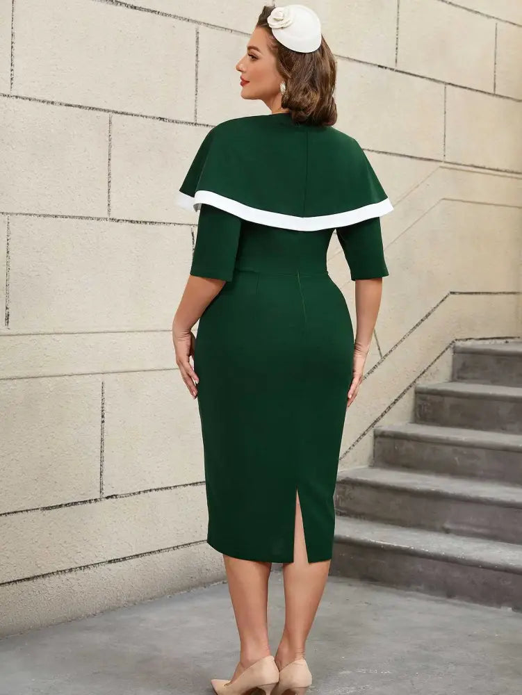 Cape Style Bodycon Dress Round Neck Vintage Modest Look
