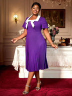 Church A Line Dresses Short Sleeves Square Collar With Bow
