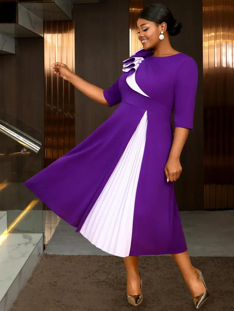Church Clothes for Women Floral Applique Pleated Gown