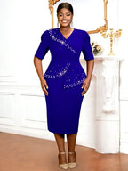 Church Dress Beading Half Sleeves Peplum Gown for Women