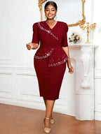Church Dress Beading Half Sleeves Peplum Gown for Women