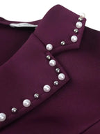 Classy Midi Dress for Women V Neck Beaded Long Sleeve