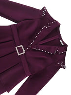 Classy Midi Dress for Women V Neck Beaded Long Sleeve