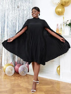 Cloak Sleeves Stand Collar Loose Pleated Party Dress