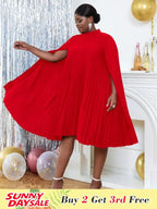 Cloak Sleeves Stand Collar Loose Pleated Party Dress