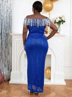 Cocktail Dress Tassel Off Shoulder Sequin Party Dresses