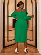 Cold Shoulder Dress Long Sleeve Flower Appliques Bodycon