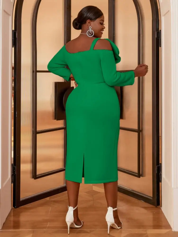 Cold Shoulder Dress Long Sleeve Flower Appliques Bodycon