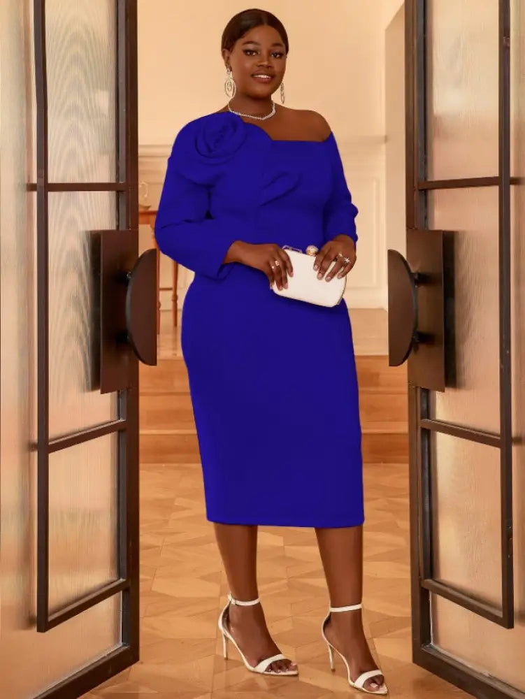 Cold Shoulder Dress Long Sleeve Flower Appliques Bodycon