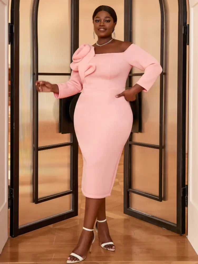 Cold Shoulder Dress Long Sleeve Flower Appliques Bodycon