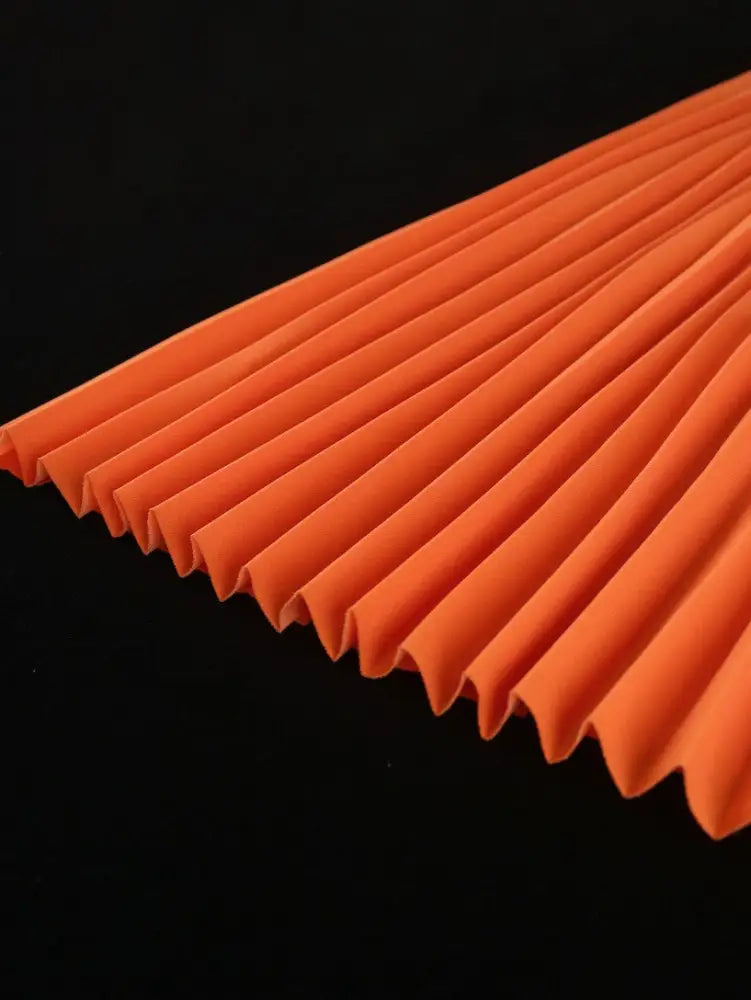 Cold Shoulder Square Collar Orange Pleated A Line Dress