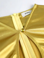 Colorblock Short Sleeve Gold Two Piece Set for Women
