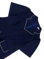 Colorblock Trim Collar A Line Dress Short Sleeve 50s Style Navy Blue Dress