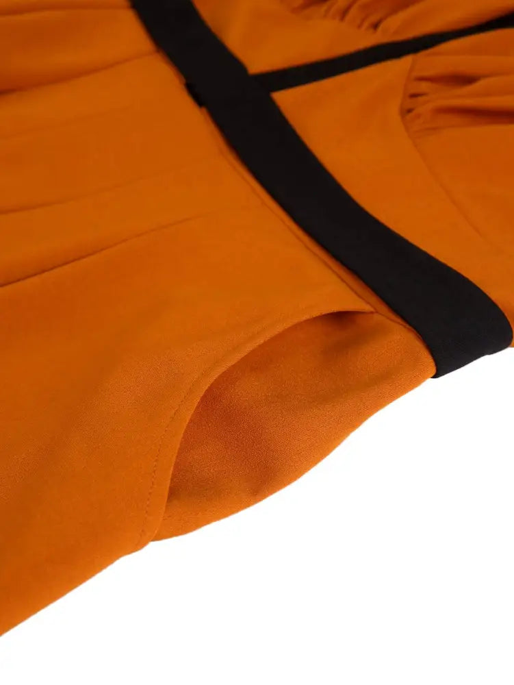 Colorblock V Neck Short Sleeve Wide Leg Jumpsuit Brown
