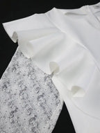 Dress for Wedding Reception Long Sleeve Ruffle Trim Lace Knit Patchwork Gown