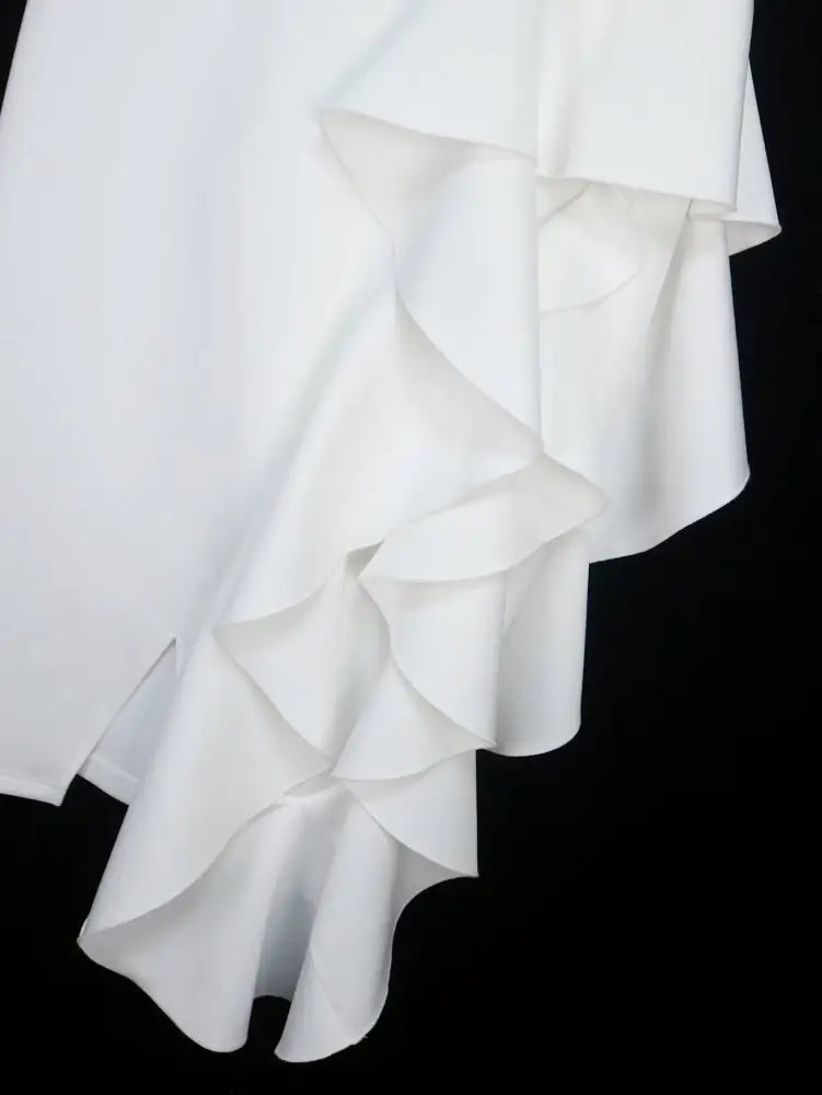 Dress for Wedding Reception Long Sleeve Ruffle Trim Lace Knit Patchwork Gown