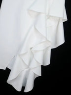 Dress for Wedding Reception Long Sleeve Ruffle Trim Lace Knit Patchwork Gown