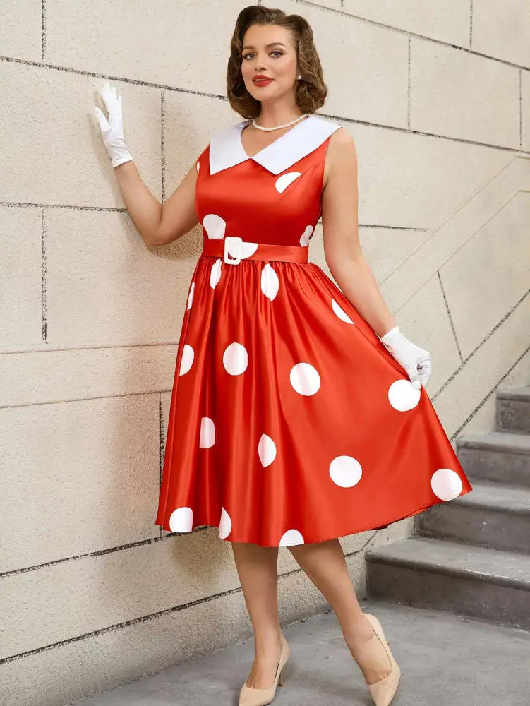 Easter Dress Floral Lapel A Line 50s Swing Dress