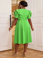 Elegant A Line Dress O Neck 3D Flower Sleeve High Waist