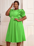 Elegant A Line Dress O Neck 3D Flower Sleeve High Waist