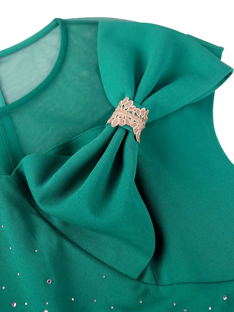 Elegant A Line Dresses Mesh Patchwork Diamond Shiny Lace Bowtie Business Party