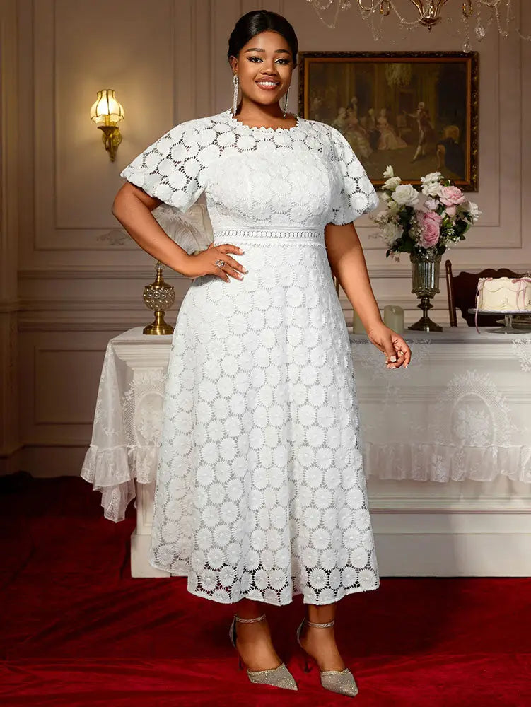 Elegant African Wedding Guest Gowns White Lace Dress