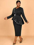 Elegant Business Casual Beaded Dress For Women Package Hip