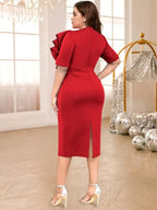 Elegant Dress O Neck Ruffle Peplum Half Sleeve Package Hip