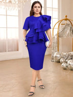 Elegant Dress O Neck Ruffle Peplum Half Sleeve Package Hip