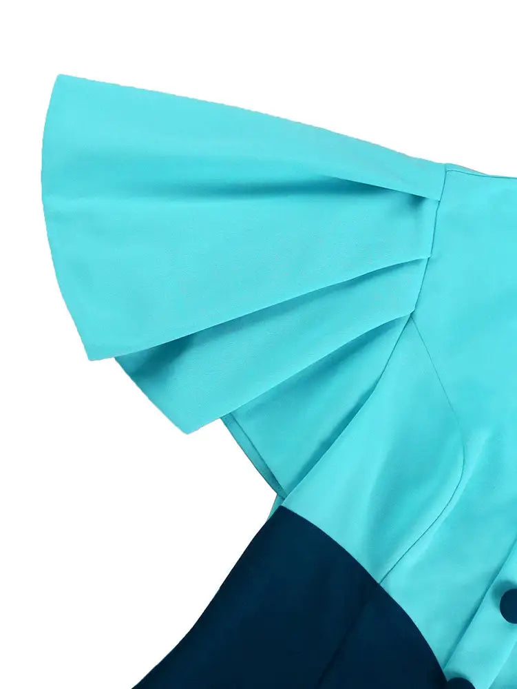 Elegant Formal Party Midi Dress Half High Collar Patchwork