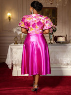 Elegant Jacquard A Line Wedding Guest Dress Puff Sleeve