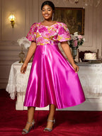 Elegant Jacquard A Line Wedding Guest Dress Puff Sleeve
