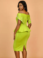 Elegant Luxury Wedding Guest Dress Shiny Beaded Slash Neck