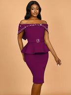 Elegant Luxury Wedding Guest Dress Shiny Beaded Slash Neck