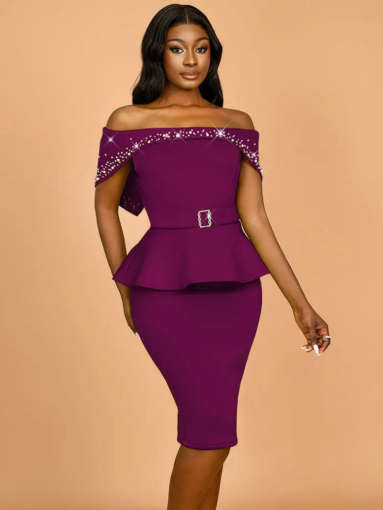 Elegant Luxury Wedding Guest Dress Shiny Beaded Slash Neck