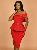 Elegant Luxury Wedding Guest Dress Shiny Beaded Slash Neck