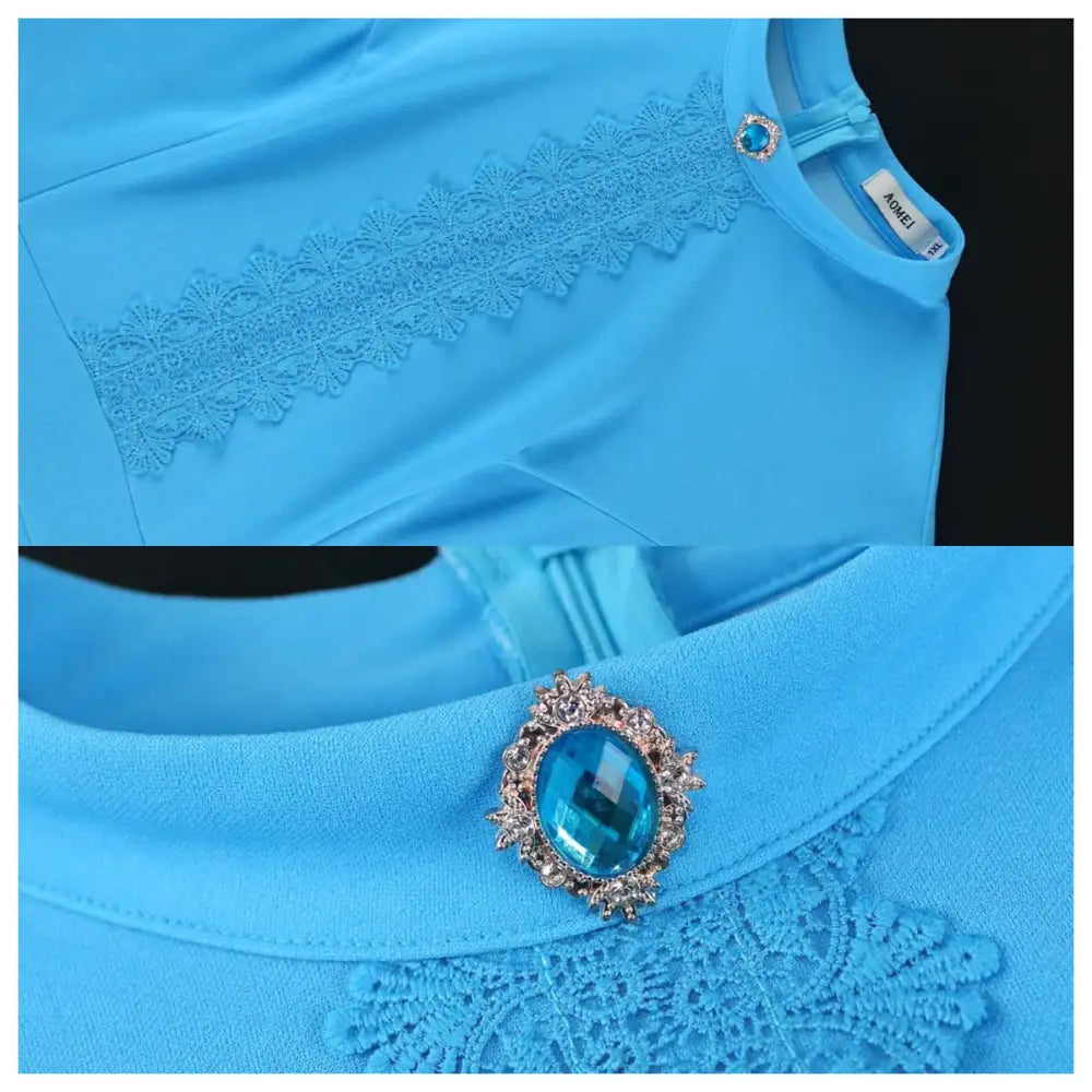 Elegant Maxi Church Dress with Pleat Lace Stand Collar