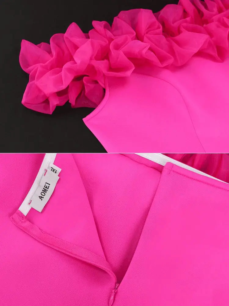 Elegant Mesh Patchwork Ruffles Off Shoulder A Line Dress