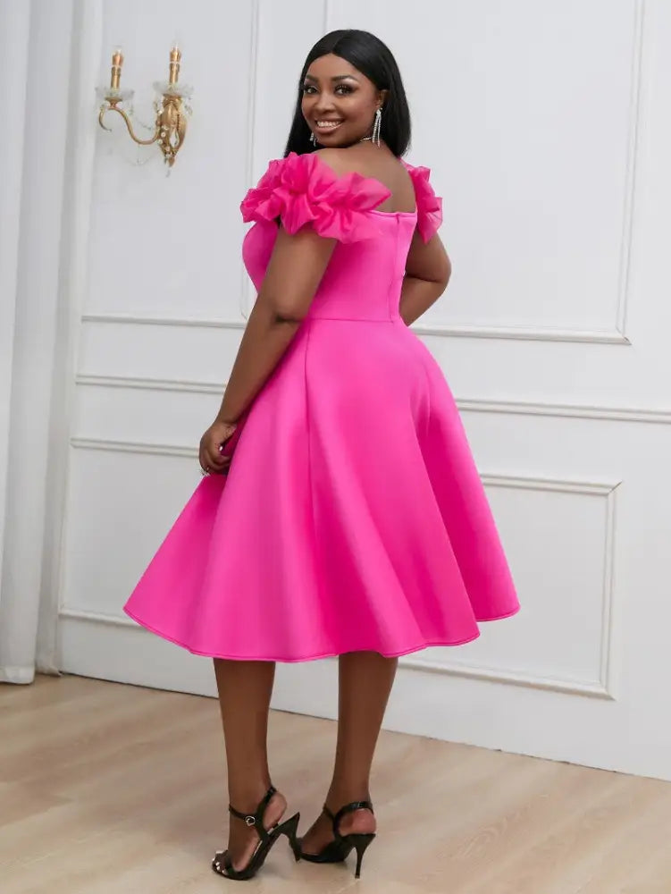Elegant Mesh Patchwork Ruffles Off Shoulder A Line Dress