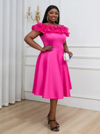 Elegant Mesh Patchwork Ruffles Off Shoulder A Line Dress