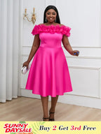 Elegant Mesh Patchwork Ruffles Off Shoulder A Line Dress