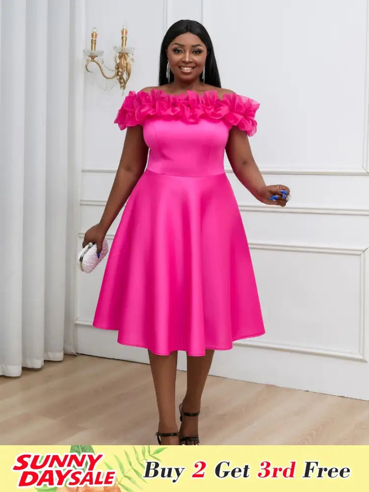 Elegant Mesh Patchwork Ruffles Off Shoulder A Line Dress