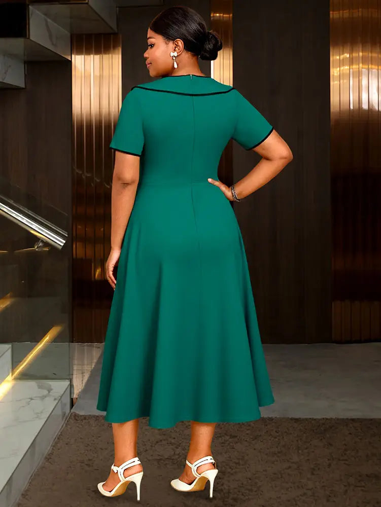 Elegant Midi A Line Church Dress O Neck With Bow Pleated