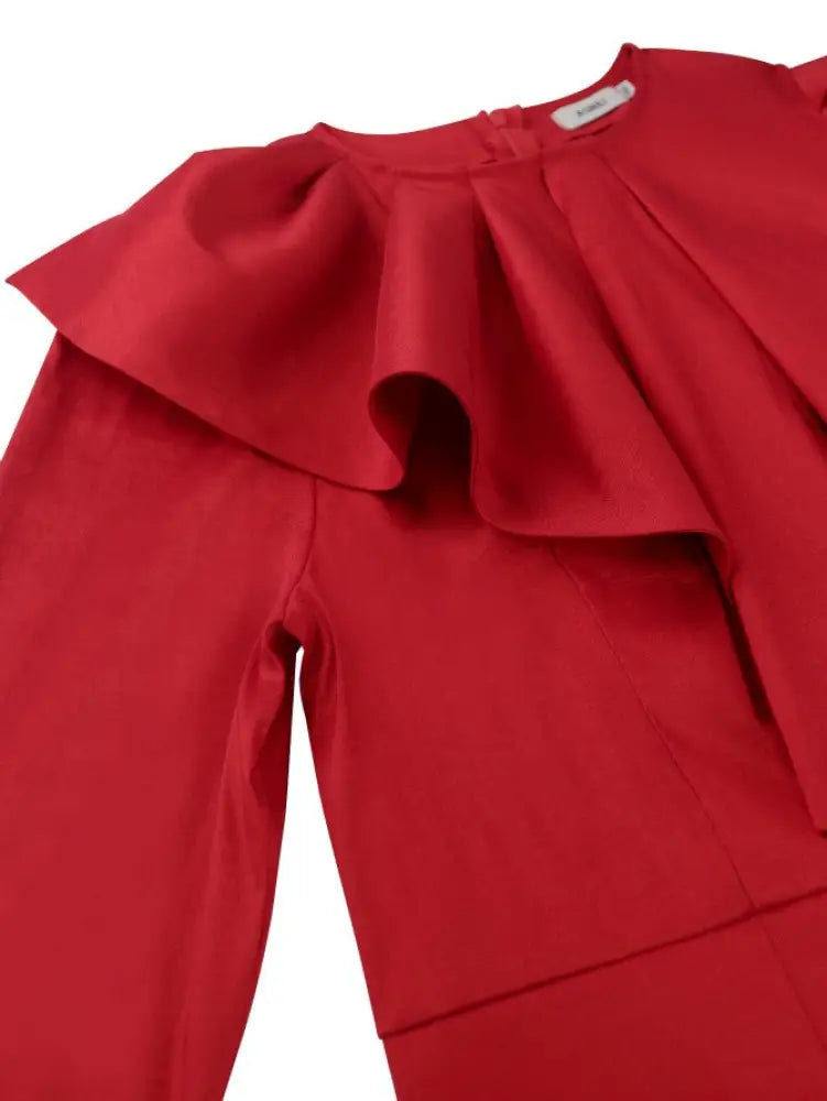 Elegant Midi Dress Bow Tie O Neck Long Sleeve High Waist