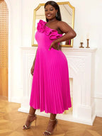Elegant One Shoulder Ruffle Pleated A Line Party Dress